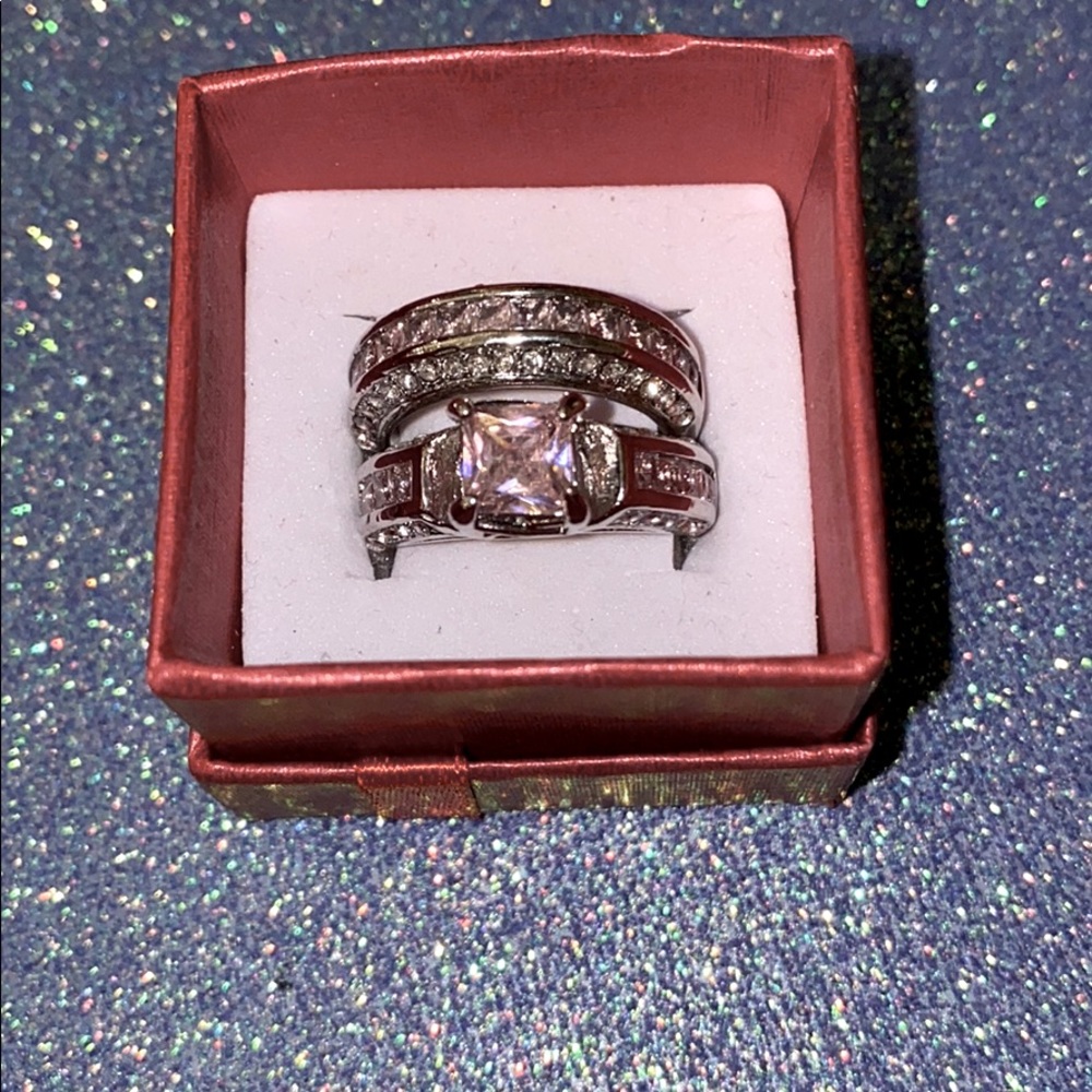 Sterling silver pink and ice colored wedding set.